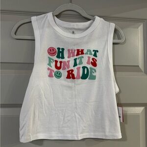 CycleBar White Micro Muscle Rib Top “Oh What Fun it is To Ride.” Size XL